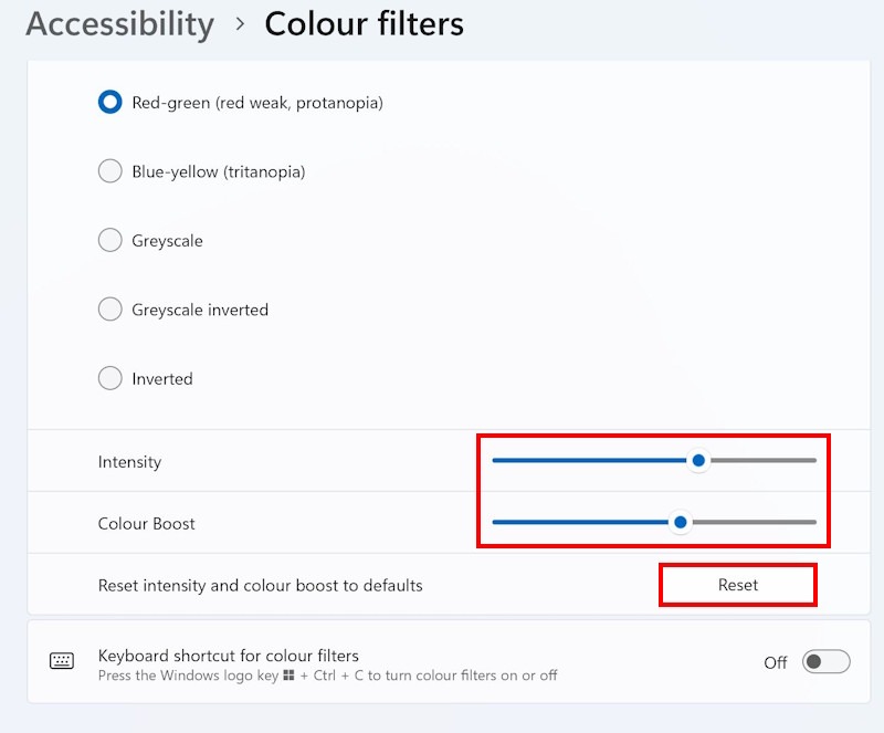 Use the Intensity and Colour Boost sliders to tailor the filter for your vision